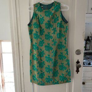 1960s Vintage Green and Gold Lame Mini Dress
